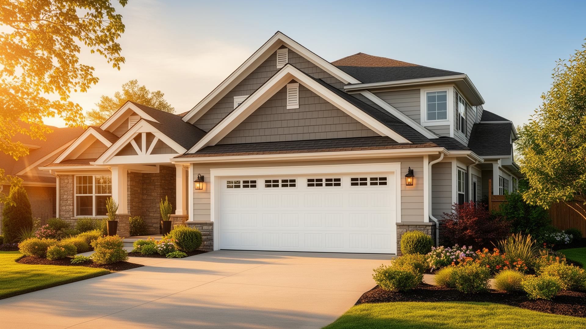 Beautiful residential garage door on suburban home